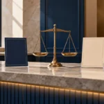 ميزان على مكتب خدمة عملاء خالٍ من الأشخاص بجوار إيصال وعلبة منتج